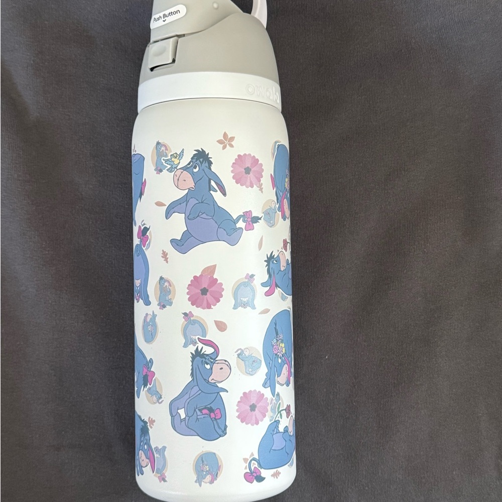 Eeyore Themed Stainless Water Bottle - White with Blue & Pink Accents